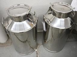 Two 13x13x26" Stainless Steel Milk Cans