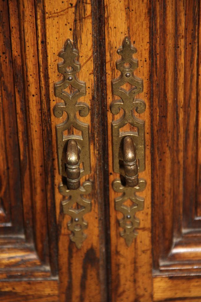 Dark Wood Hutch with Glass-Fronted Door Top Cabinet