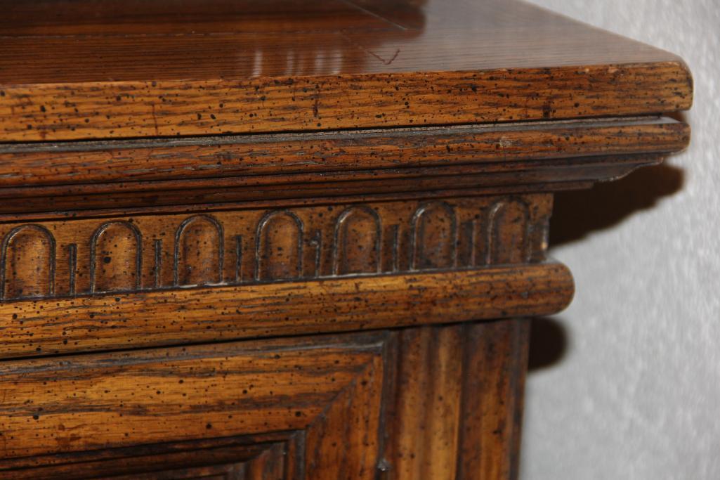 Dark Wood Hutch with Glass-Fronted Door Top Cabinet