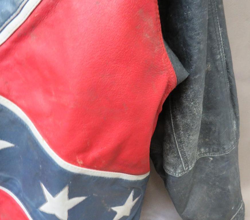 Mob Era Leather Rebel Flag Biker Jacket