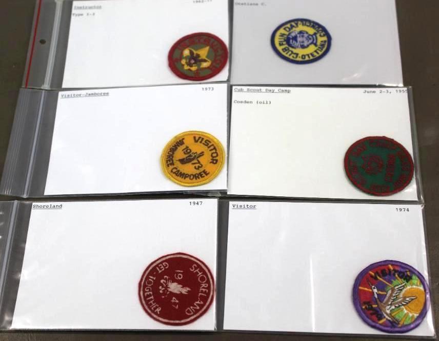 6 Small Event or Rank Patches Including 1947 Felt Shoreland Get-Together Patch