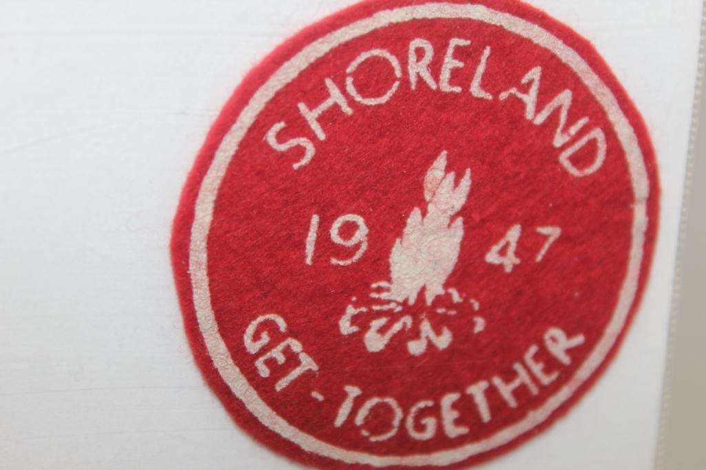 6 Small Event or Rank Patches Including 1947 Felt Shoreland Get-Together Patch