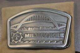 Two BSA Silver-Colored Belt Buckles, Milwaukee and Hidden Valley