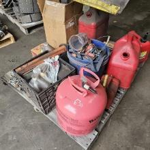 Pallet lot - gas cans, filter kit, misc tooling
