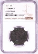 1821 Coronet Large Cent Coin NGC XF Details