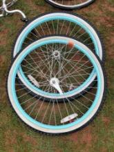 set of 26in baby blue bicycle wheels