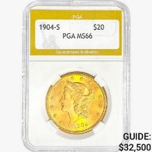1904-S $20 Gold Double Eagle PGA MS66