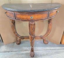 Granite Top Half Moon Table with Star Design and Drawer