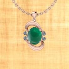 Certified 7.00 Ctw Emerald And Diamond I1/I2 14K Rose Gold Victorian Style Pendant Necklace