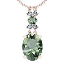 Certified 27.90 Ctw I2/I3 Green Amethyst And Diamond 14K Rose Gold Pendant