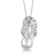 Flip Flop Shaped Diamond Pendant Necklace 14k White Gold 0.15ctw