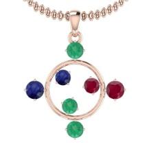 Certified 0.74 Ctw Emerald,Ruby,Blue Sapphire 14K Rose Gold Necklace