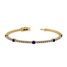 2.20 Ctw SI2/I1 Blue Sapphire and Diamond 14K Yellow Gold Bracelet