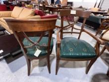 (2) Captains (3) Side Chairsnin Cherry Wood with Green Fabric