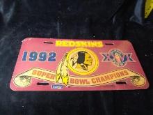 Vintage 1992 Washington Redskin Super Bowl License Plate
