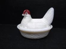 Vintage Milk Glass Chicken on a Nest