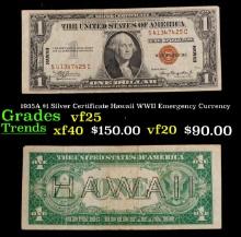 1935A $1 Silver Certificate Hawaii WWII Emergency Currency Graded vf+