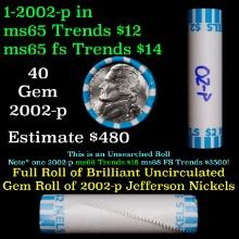 BU Shotgun Jefferson 5c roll, 2002-p 40 pcs Bank $2 Nickel Wrapper