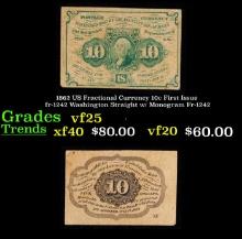 1862 US Fractional Currency 10c First Issue fr-1242 Washington Straight w/ Monogram Fr-1242 Grades v