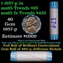 BU Shotgun Jefferson 5c roll, 1957-p 40 pcs Bank $2 Nickel Wrapper