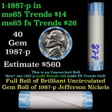 BU Shotgun Jefferson 5c roll, 1987-p 40 pcs Bank $2 Nickel Wrapper Grades