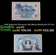 1908 Imperial Germany 100 Marks Banknote P# 33a Grades Choice AU