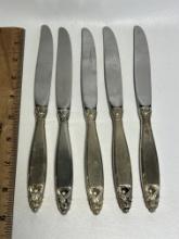 Lot of 5 Lunt Butter Knives with Sterling Silver Handles