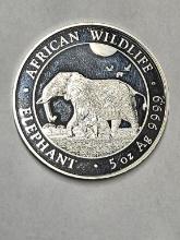 2022 Somali African Wildlife Elephant 5oz Silver